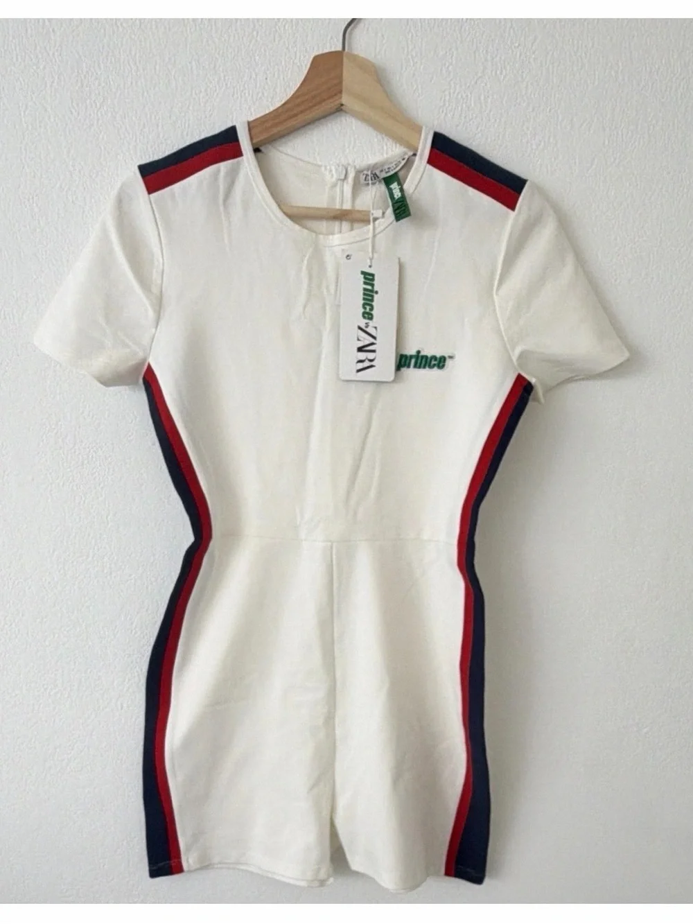 Prince White one piece shorts  with Red & Navy Stripes